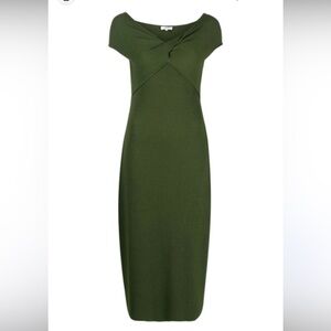 VINCE Vneck Ribbed Knitted Dress In Green